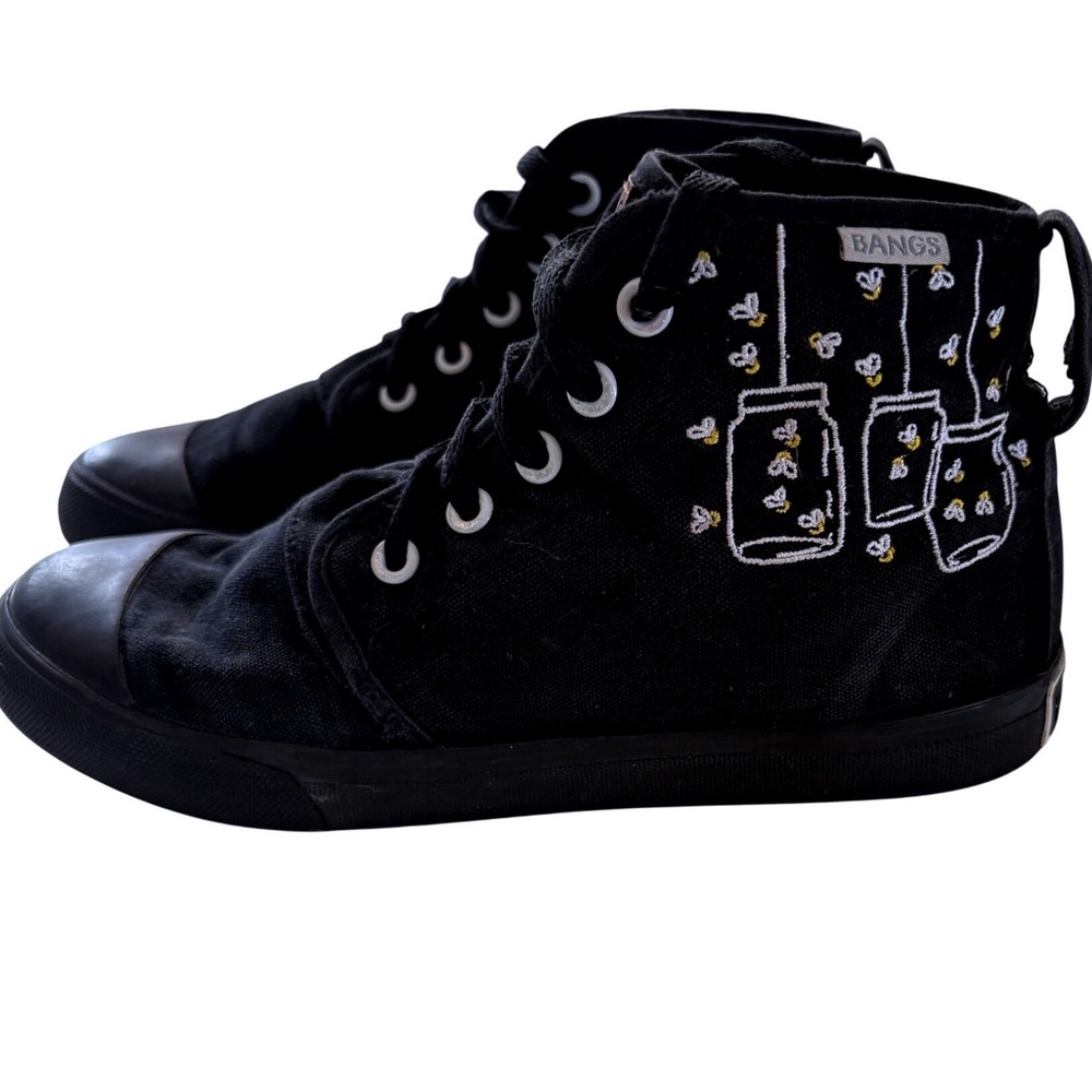 Bangs Black Canvas High Top Sneakers Firefly Mason Jar Embroidery Womens 6